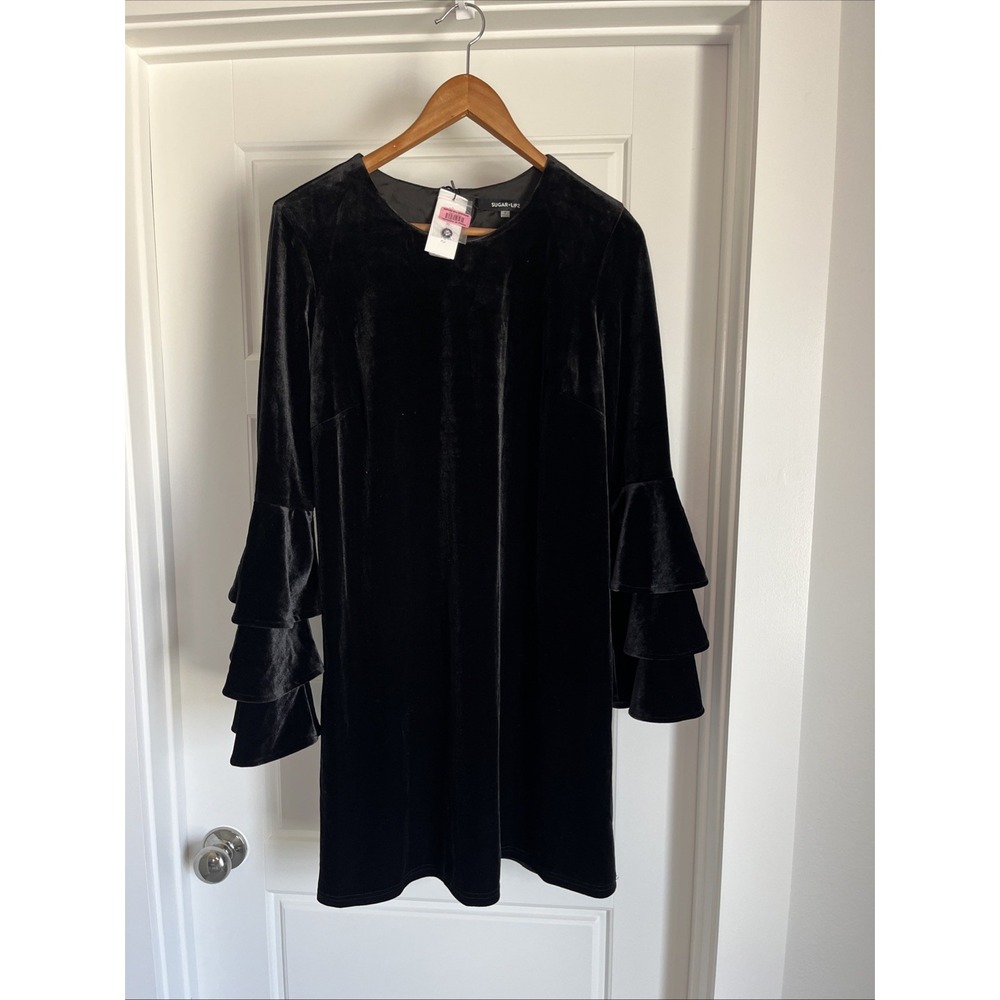 Sugar lips Dress M Formal Velvet  Valor Ruffle Sleeve LBD Party New Goth Whimsy